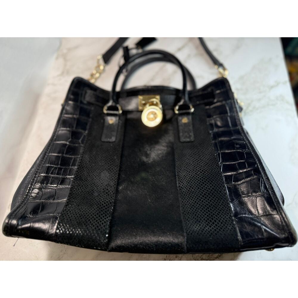 Michael Kors Leather, Python & Croc Embossed Hamilton Satchel Handbag Large - Picture 3 of 16